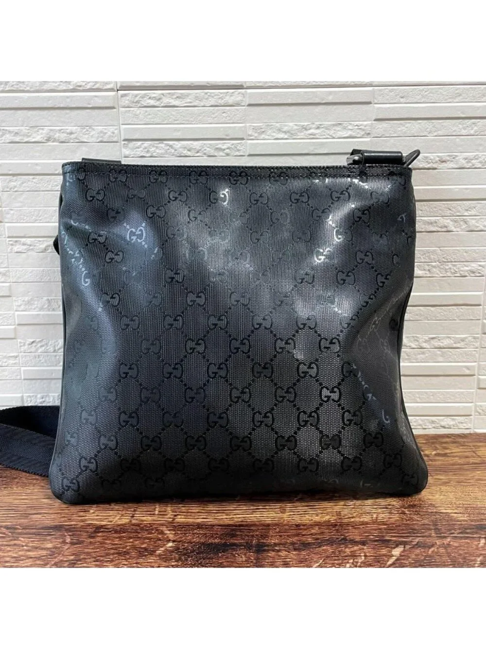 Gucci GG Supreme Crystal Shoulder Bag Messenger Black